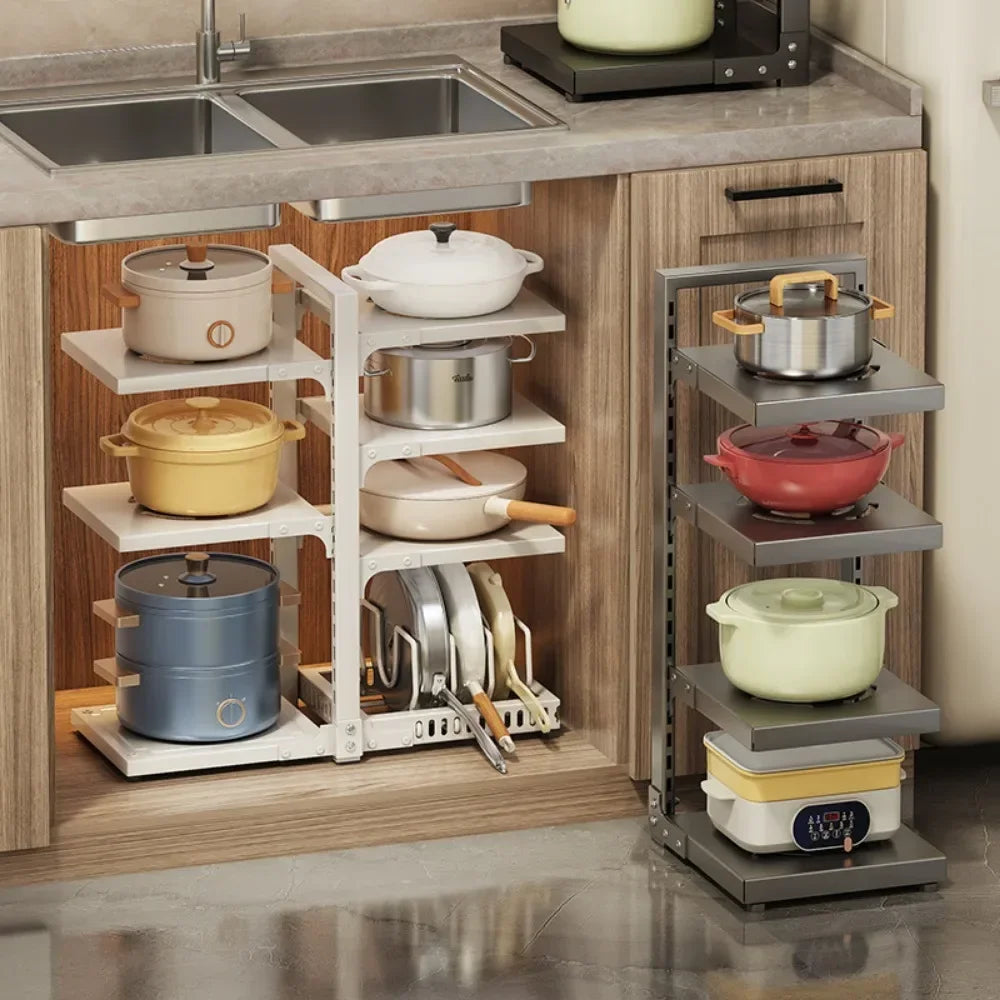 Adjustable Under Sink Pot Rack  Multi-Layer Storage Shelf  Rustproof Kitchen Organizer