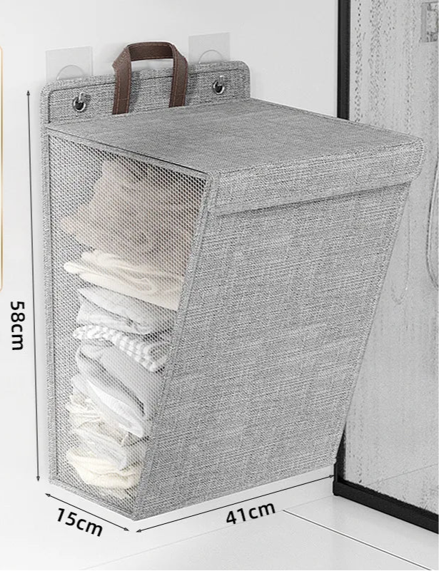 🧺 Foldable Wall Hanging Laundry Hamper with Hooks – Space Saver 🧺