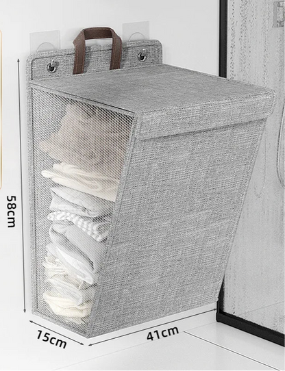 🧺 Foldable Wall Hanging Laundry Hamper with Hooks – Space Saver 🧺