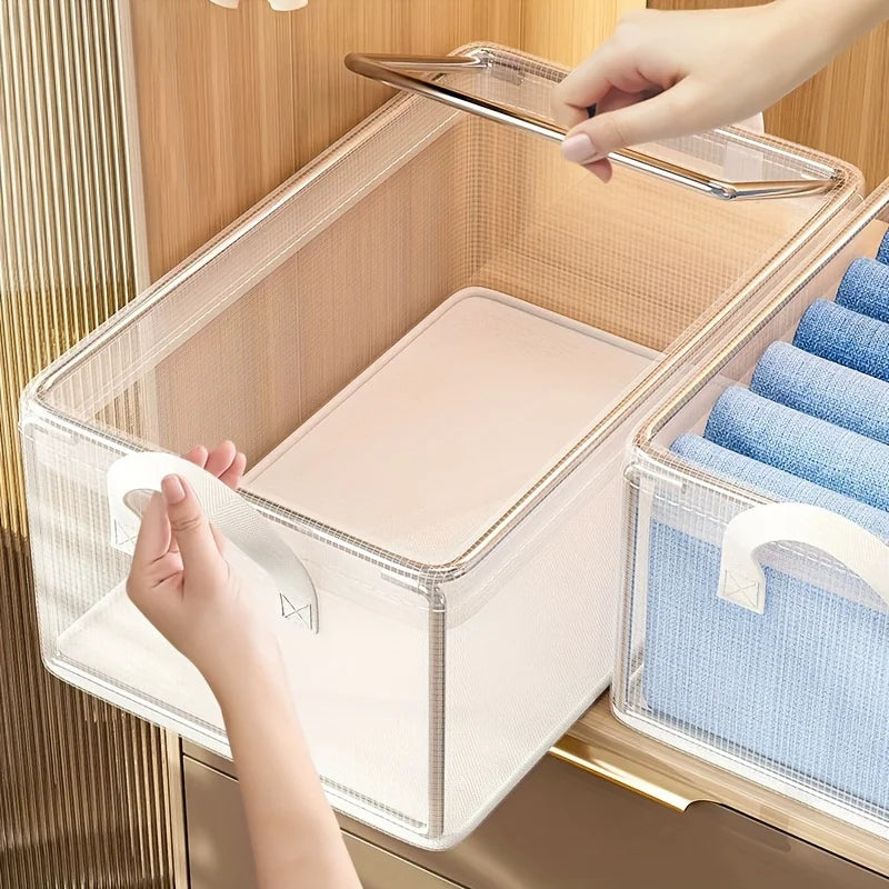 Transparent foldable PVC drawer organizer for clothes, underwear, and seasonal storage
