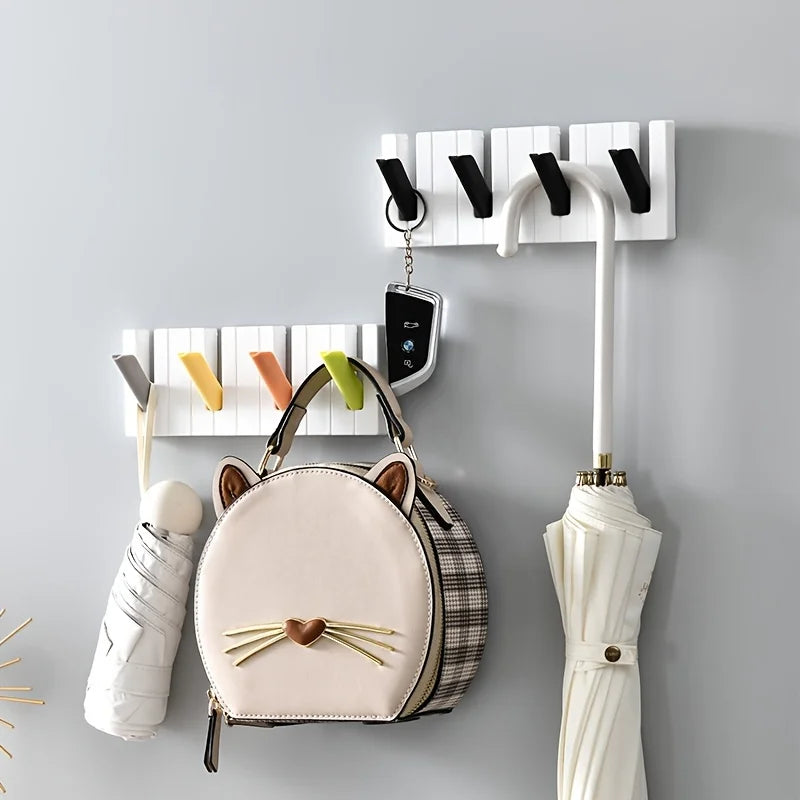 🎹 Foldable Piano-Style Wall Hooks – No-Drill 4-Frame Organizer for Entryway, Kitchen & Bathroom 🧢