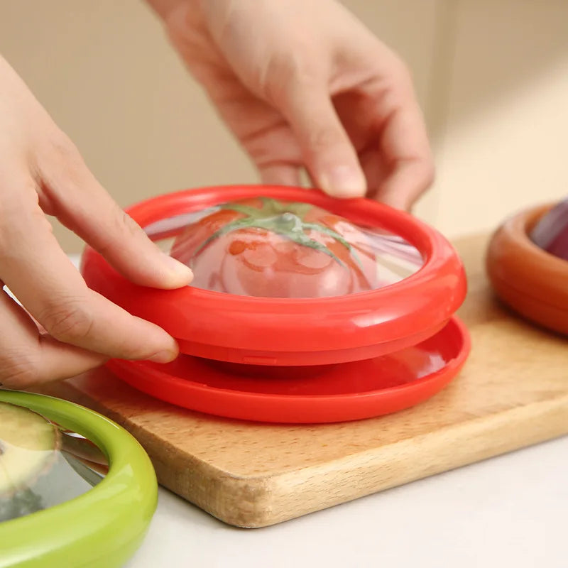 Silicone fruit and vegetable storage container set, leakproof and stackable design for keeping food fresh at home or on the go.  
