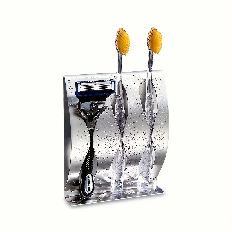 🧼 Wall Mounted Stainless Steel Toothbrush & Razor Holder – Self-Adhesive Bathroom Organizer