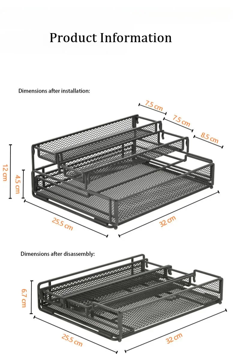 3-Tier Foldable Kitchen Storage Rack – Sleek Black Organizer