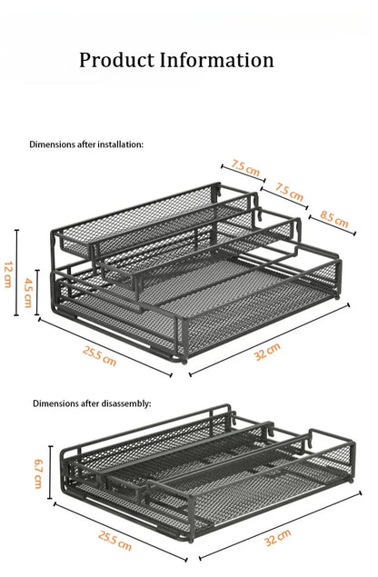 3-Tier Foldable Kitchen Storage Rack – Sleek Black Organizer