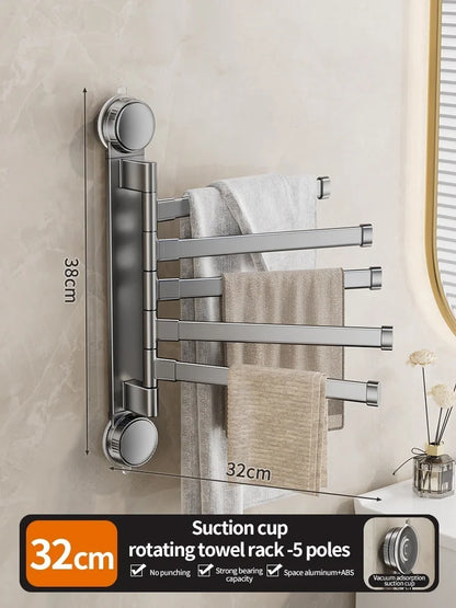 🚫🔩 No-Drill Rotating Suction Towel Rack – Foldable Double Bars 🚿