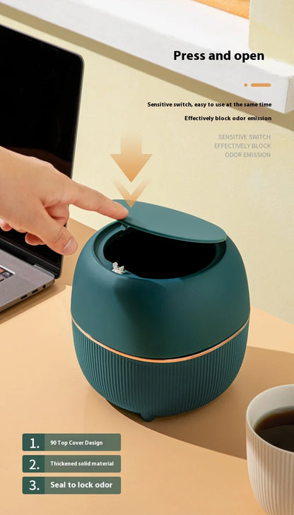 🗑️ Mini Desktop Trash Can – Pop-Up Lid Storage Bin for Coffee Tables & Office Desks ✨
