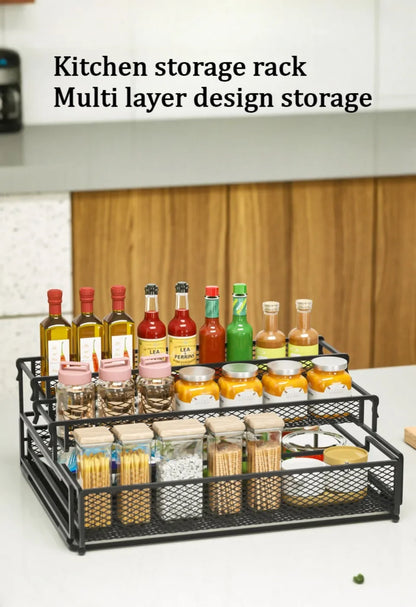 3-Tier Foldable Kitchen Storage Rack – Sleek Black Organizer
