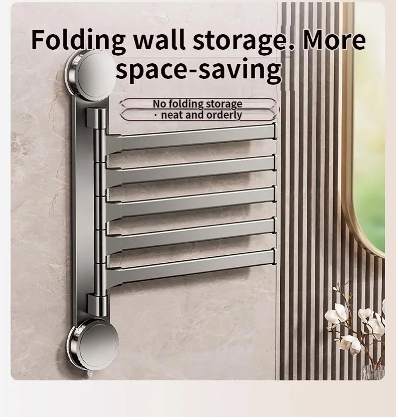 🚫🔩 No-Drill Rotating Suction Towel Rack – Foldable Double Bars 🚿