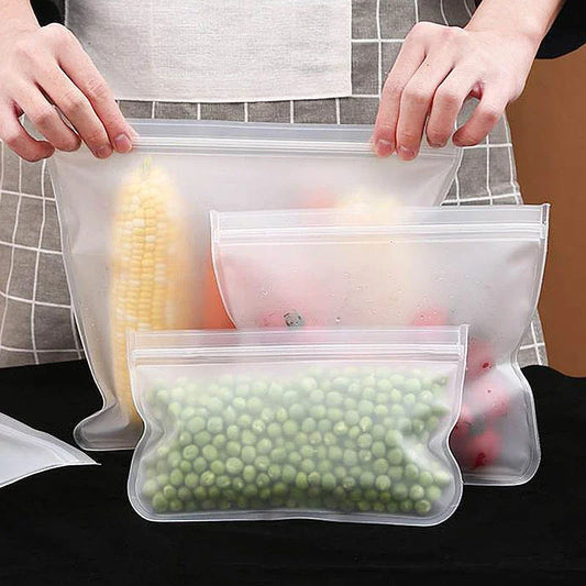 Reusable food storage bags BPA free ziplock freezer bags for meats, salad, fruit, and snacks
