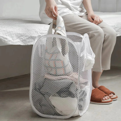 🧦 Foldable Mesh Laundry Basket – Pop-Up Dirty Clothes Hamper with Handles for Bathroom & Bedroom