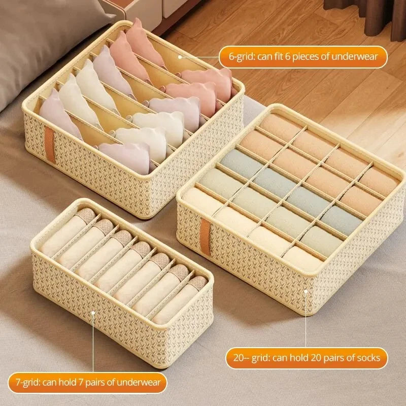 👕 Foldable Multi-Grid Underwear & Sock Organizer – Sturdy Non-Woven Drawer Storage Box