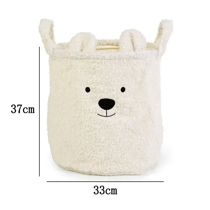 🐻 Cute Bear Canvas Storage Basket – Soft Lambswool Organizer 🐻