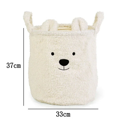 🐻 Cute Bear Canvas Storage Basket – Soft Lambswool Organizer 🐻
