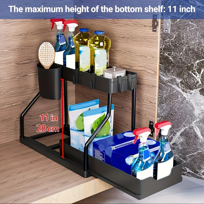 2-Tier Pull Out Storage Box – Space Saving Large Drawer Organizer
