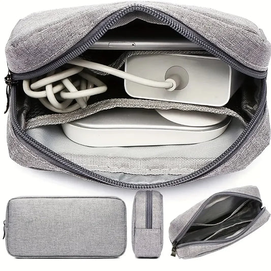 Travel cable and cord organizer bag for electronics, chargers, and accessories, compact and water-resistant design for home or travel use.  
