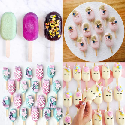 🍦 Silicone Popsicle Molds Set – 3pcs with Wooden Sticks 🍦