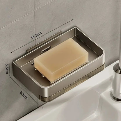 🧼 Wall-Mounted Soap Dish – No-Drill Metal Holder with Drain for Bathroom & Shower 💧