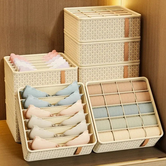 👕 Foldable Multi-Grid Underwear & Sock Organizer – Sturdy Non-Woven Drawer Storage Box