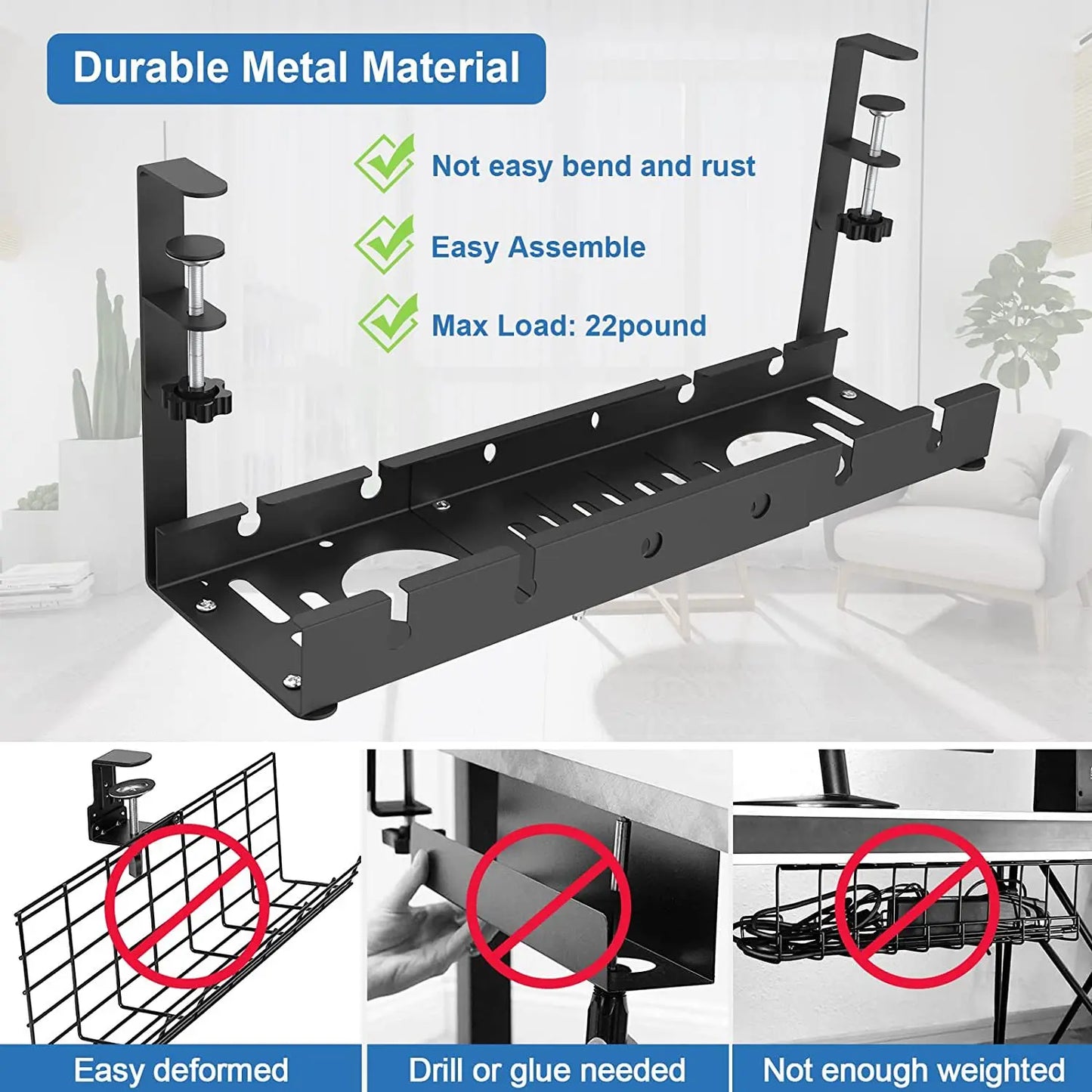 🖥️ Under Desk Cable Organizer – Telescopic Metal Storage Rack 🖥️