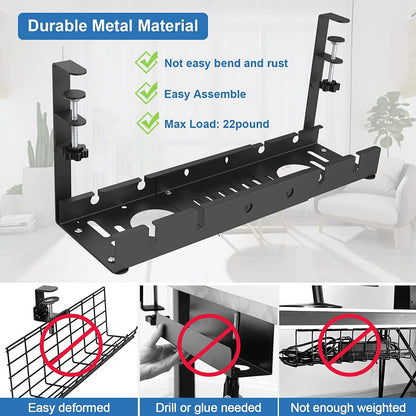 🖥️ Under Desk Cable Organizer – Telescopic Metal Storage Rack 🖥️