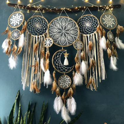 Boho dream catchers set macrame wall hanging nursery room home decor moon design
