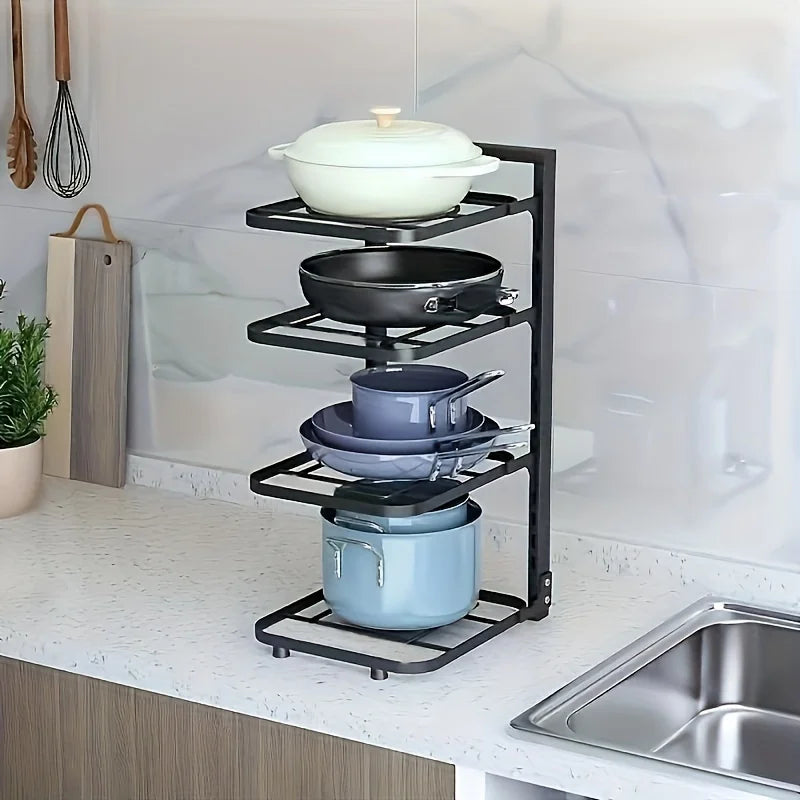 Adjustable Pot & Pan Rack – Heavy-Duty Carbon Steel Organizer