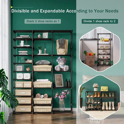 👟 Multi-Layer Shoe Rack with Hooks – Large Capacity, Modular & Detachable Design