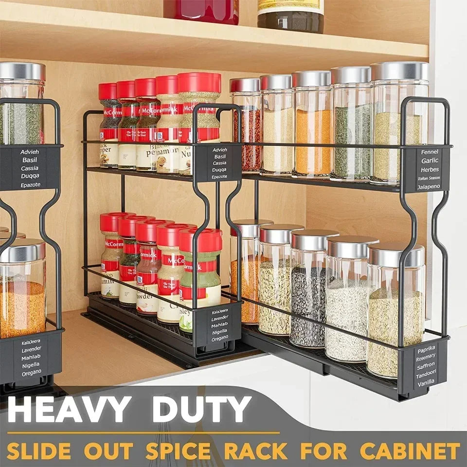 🧂 Sliding Spice Rack – Double Layer Seasoning Organizer for Kitchen Cabinets 🧺