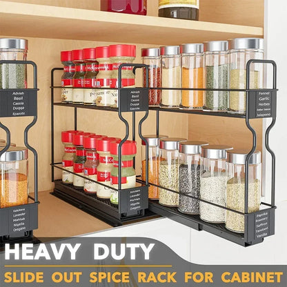 🧂 Sliding Spice Rack – Double Layer Seasoning Organizer for Kitchen Cabinets 🧺