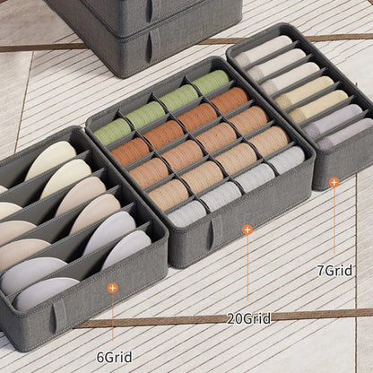 🧺 Foldable Drawer Organizer Box – 1/6/7/20-Grid Storage for Underwear, Socks & Bras