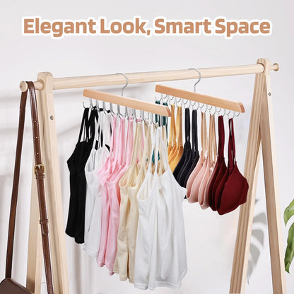 👚 Wooden Hanger with 20 Foldable Hooks – Space-Saving Belt & Accessory Organizer