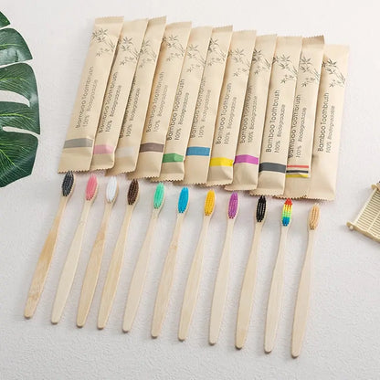 🪥 Bamboo Toothbrush Set – 10Pcs Eco-Friendly Wooden Brushes 🪥