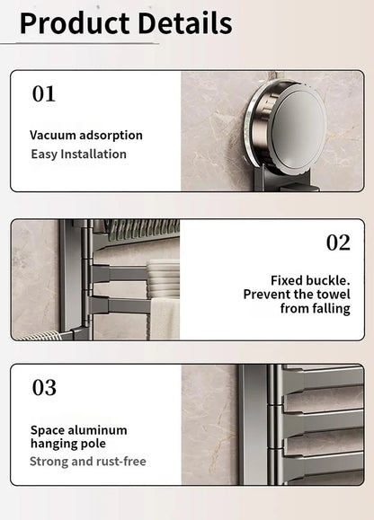 🚫🔩 No-Drill Rotating Suction Towel Rack – Foldable Double Bars 🚿