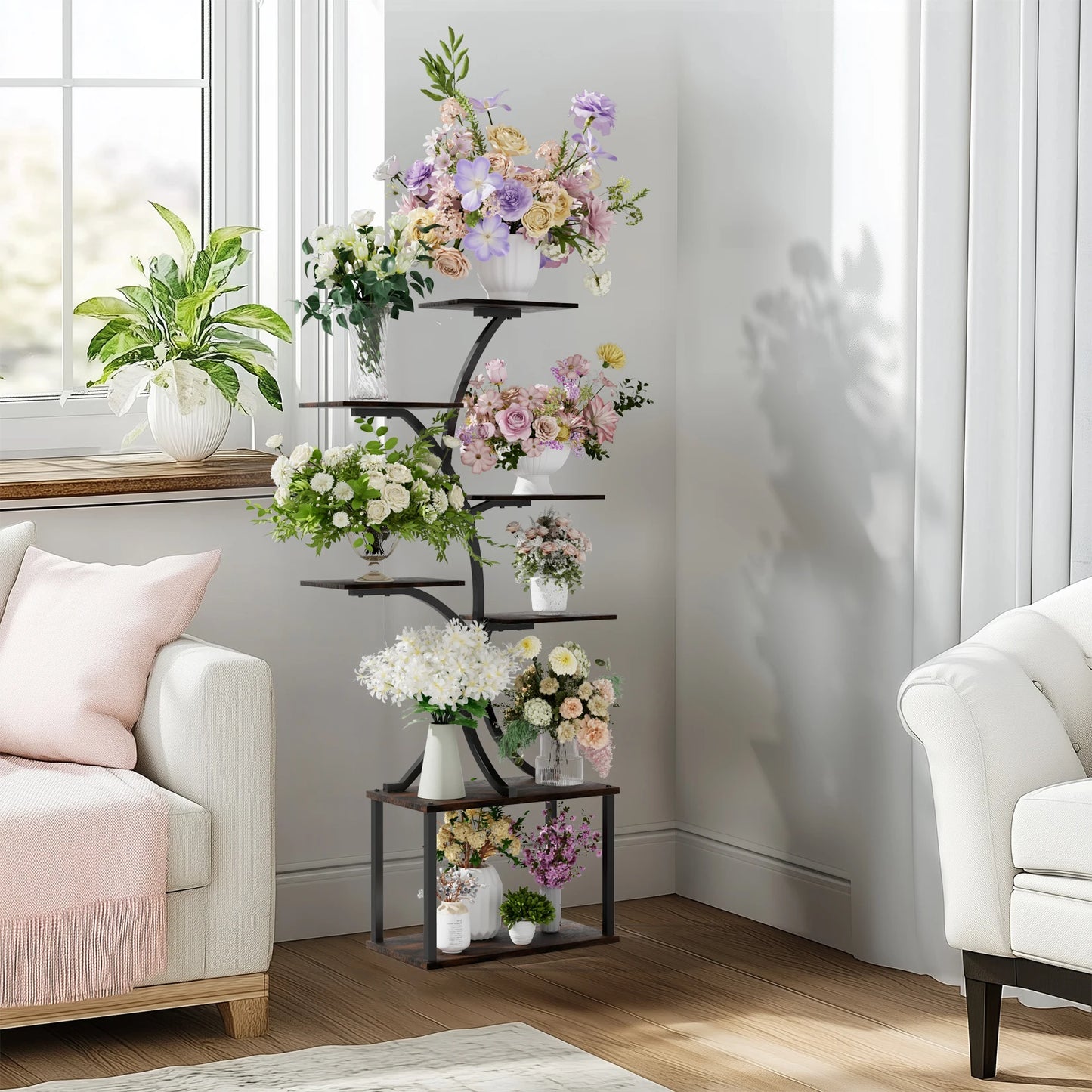 🌿 Multilayered Tree-Shaped Plant Stand – Industrial Style Corner Display 🌿
