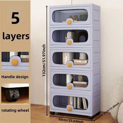 60cm Extra Large Flip-Top Storage Cabinet with Wheels – Multi-Layer Organizer