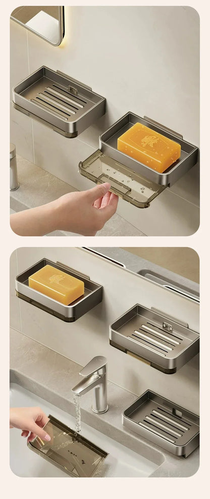 🧼 Wall-Mounted Soap Dish – No-Drill Metal Holder with Drain for Bathroom & Shower 💧