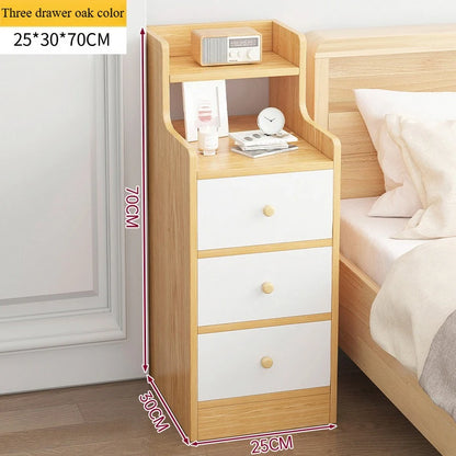 🛏️ Slim Wooden Bedside Table – 3-Drawer Modern Nightstand for Bedrooms 🌙