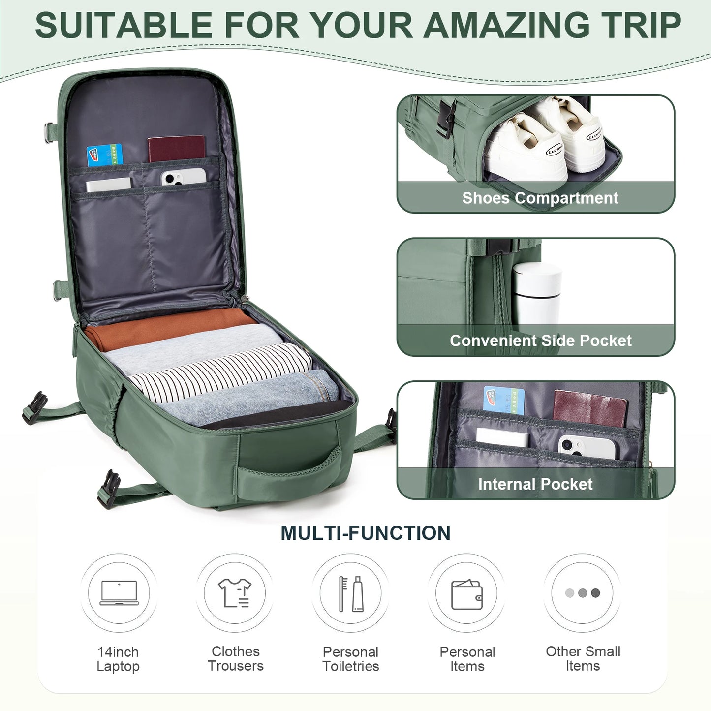 🎒 Ryanair Cabin Backpack – 40x20x25 Travel Laptop Hand Luggage 🎒