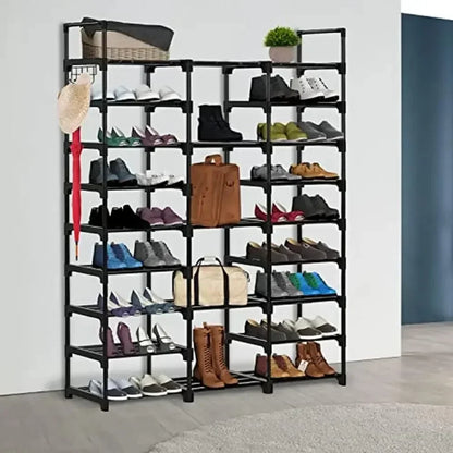 👟 Multi-Layer Shoe Rack with Hooks – Large Capacity, Modular & Detachable Design