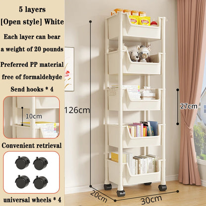 📚 5-Tier Rolling Bookshelf – Portable Corner Storage Rack with Wheels 🛋️🚚