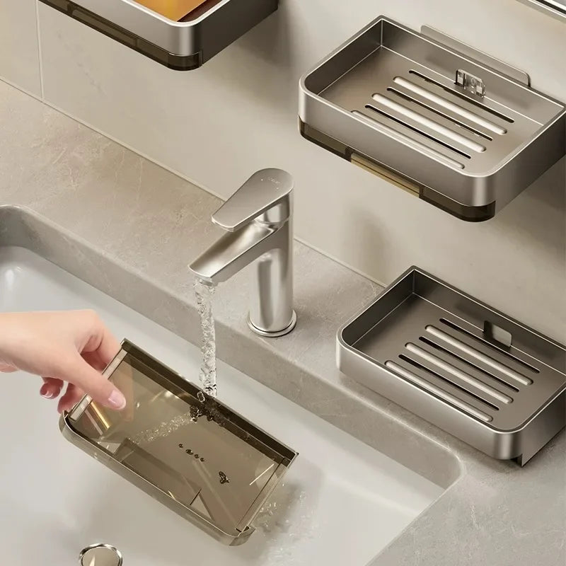 🧼 Wall-Mounted Soap Dish – No-Drill Metal Holder with Drain for Bathroom & Shower 💧