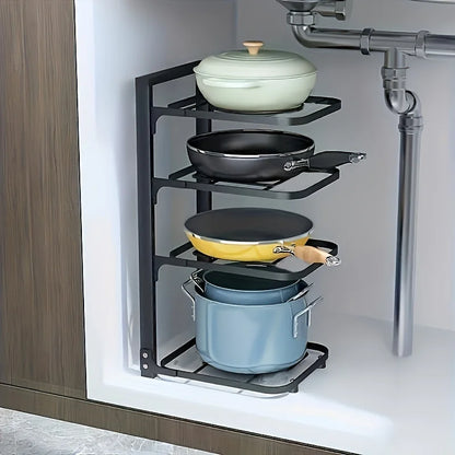 Adjustable Pot & Pan Rack – Heavy-Duty Carbon Steel Organizer