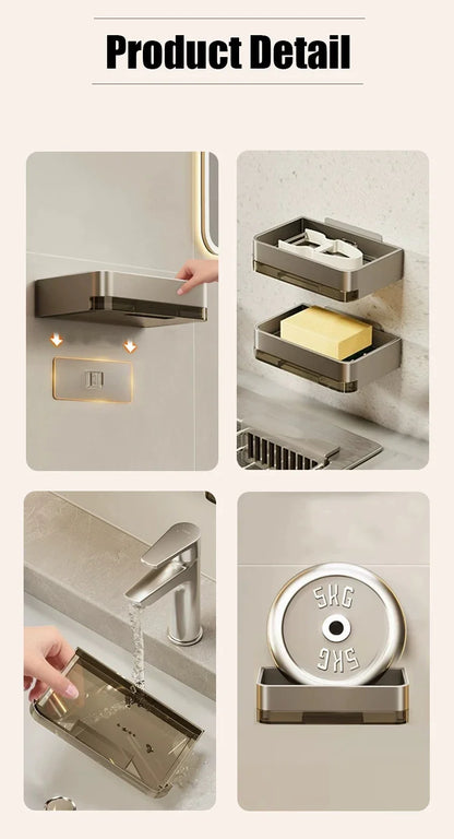 🧼 Wall-Mounted Soap Dish – No-Drill Metal Holder with Drain for Bathroom & Shower 💧