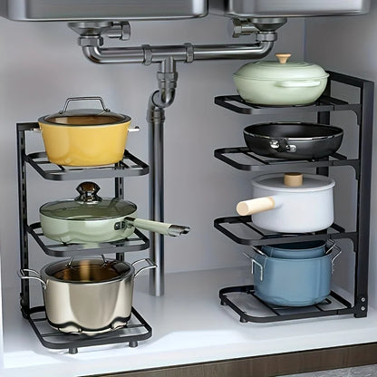 Adjustable Pot & Pan Rack – Heavy-Duty Carbon Steel Organizer
