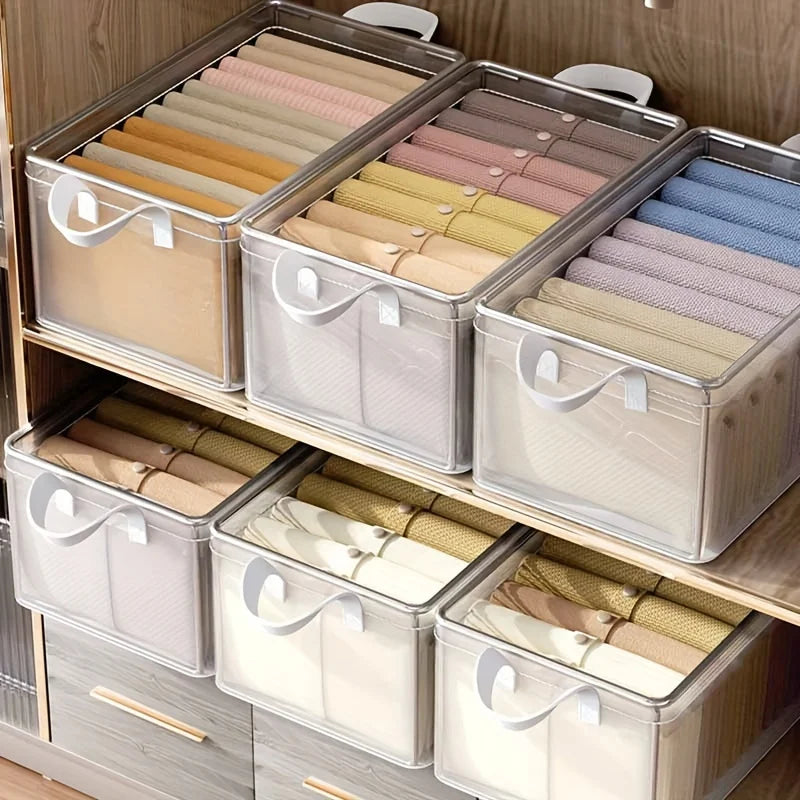 Transparent foldable PVC drawer organizer for clothes, underwear, and seasonal storage