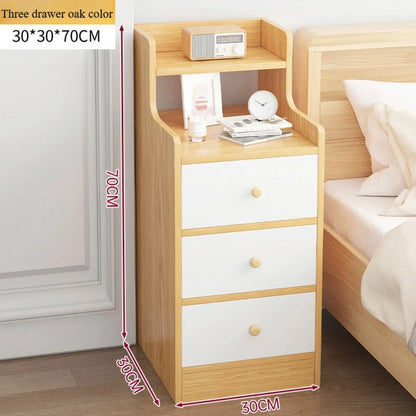🛏️ Slim Wooden Bedside Table – 3-Drawer Modern Nightstand for Bedrooms 🌙