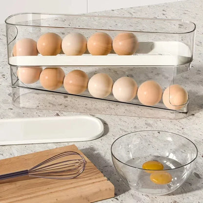 🥚 Double-Layer Rolling Egg Storage Box – Refrigerator Organizer 🥚