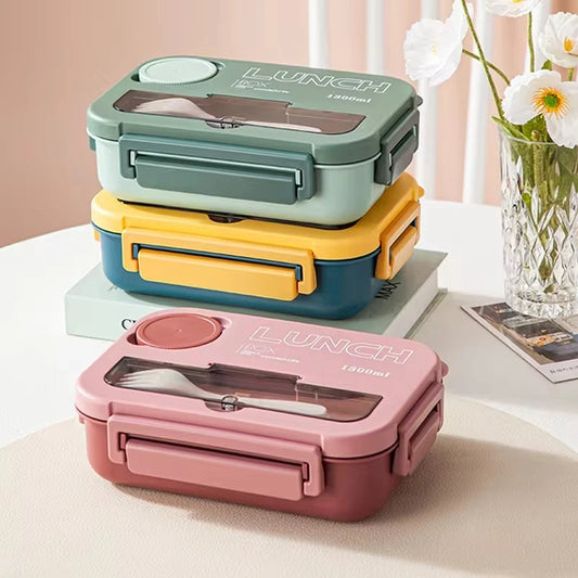 1300ML 4-grid bento lunch box with chopsticks leakproof microwavable food container for school or office
