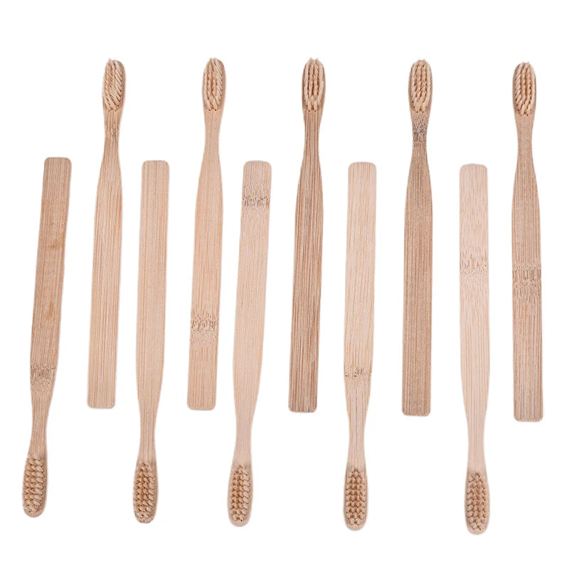 ✨Bamboo Charcoal Toothbrush – 10Pcs Eco-Friendly Wooden Set